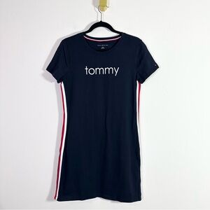 Tommy Hilfiger Navy Blue Side Stripe Short Sleeve Crewneck Mini Tee Shirt Dress